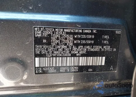 2022 Toyota Rav4 Xle Premium z USA, uszkodzony, nr VIN 2T3C1RFVXNC208098